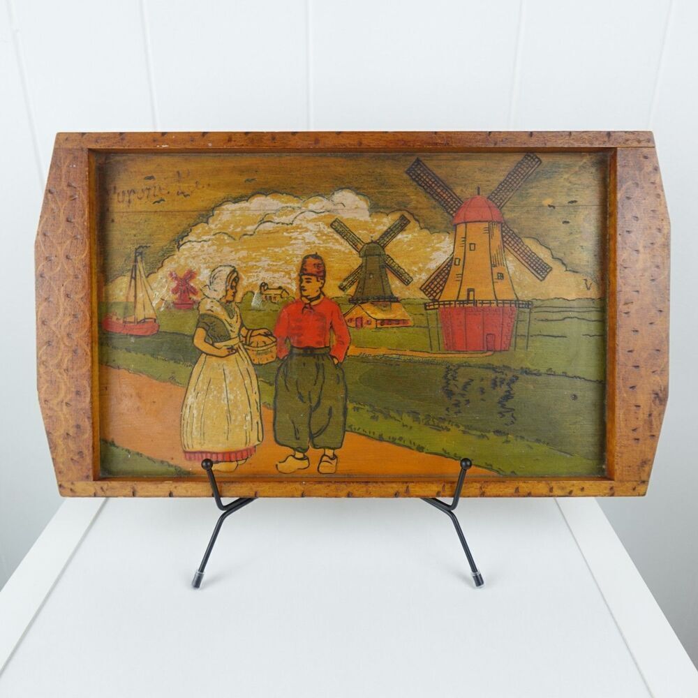 Wooden Tray Dutch Themed Vintage 14.5 x 11.5